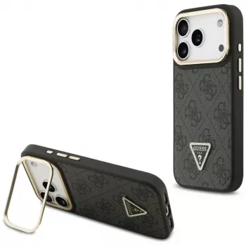 Guess 4G PU Triangle Logo & Stand Camera Magsafe Case für iPhone 17 Pro Schwarz