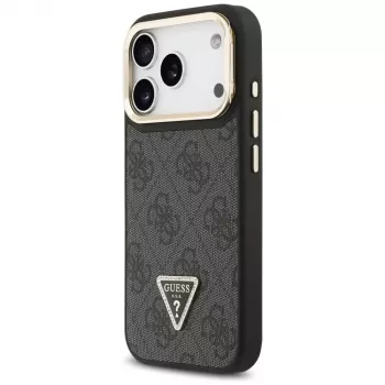 Guess 4G PU Triangle Logo & Stand Camera Magsafe Case für iPhone 17 Pro Schwarz