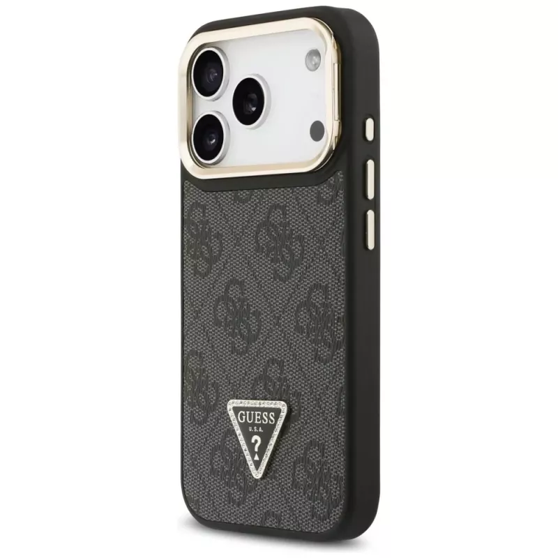 Guess 4G PU Triangle Logo & Stand Camera Magsafe Case für iPhone 17 Pro Schwarz