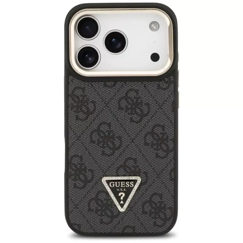 Guess 4G PU Triangle Logo & Stand Camera Magsafe Case für iPhone 17 Pro Schwarz