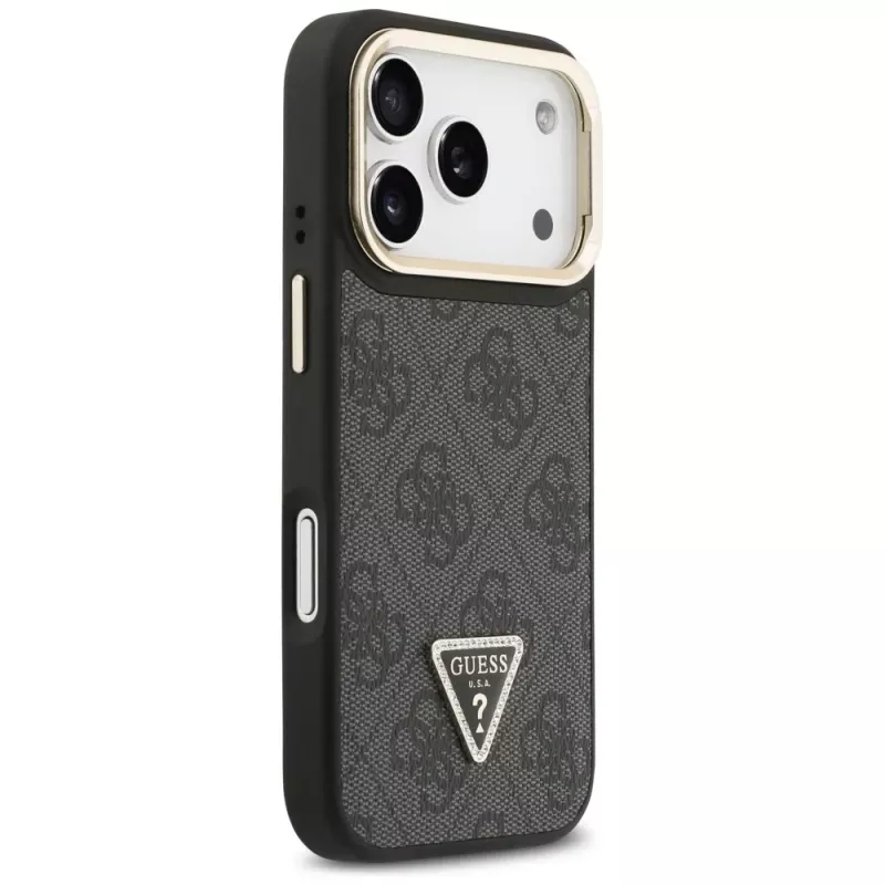 Guess 4G PU Triangle Logo & Stand Camera Magsafe Case für iPhone 17 Pro Schwarz