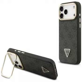 Guess 4G PU Triangle Logo & Stand Camera Magsafe Case für iPhone 17 Pro Max Schwarz
