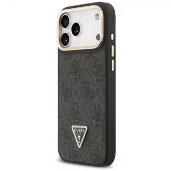 Guess 4G PU Triangle Logo & Stand Camera Magsafe Case für iPhone 17 Pro Max Schwarz