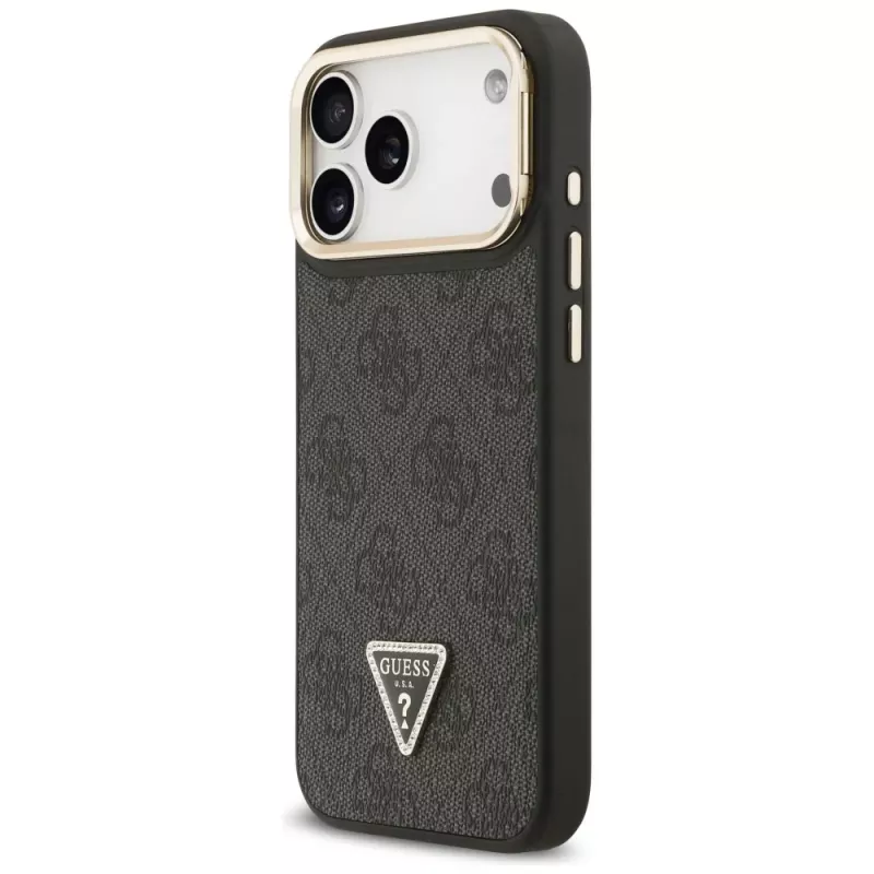 Guess 4G PU Triangle Logo & Stand Camera Magsafe Case für iPhone 17 Pro Max Schwarz
