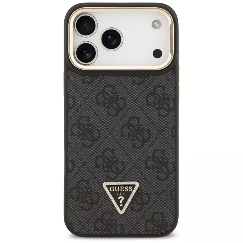 Guess 4G PU Triangle Logo & Stand Camera Magsafe Case für iPhone 17 Pro Max Schwarz