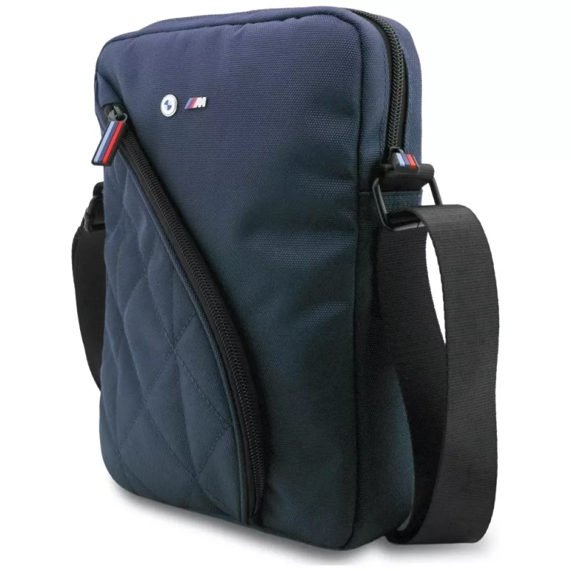 BMW Nylon Umhängetasche mit Taschen und Metall-Logo, 10 Zoll, Marineblau