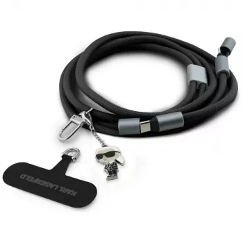 Karl Lagerfeld Ikonik Charm USB-C auf USB-C Kabel mit Lanyard, 1,2 m, Schwarz
