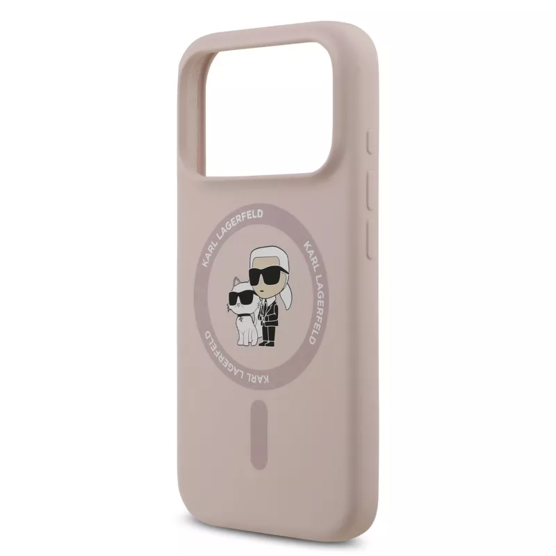 KARL LAGERFELD Silikon-Case für Apple iPhone 17 Pro mit MagSafe und Ringhalter, Pink, Karl & Choupette Kollektion