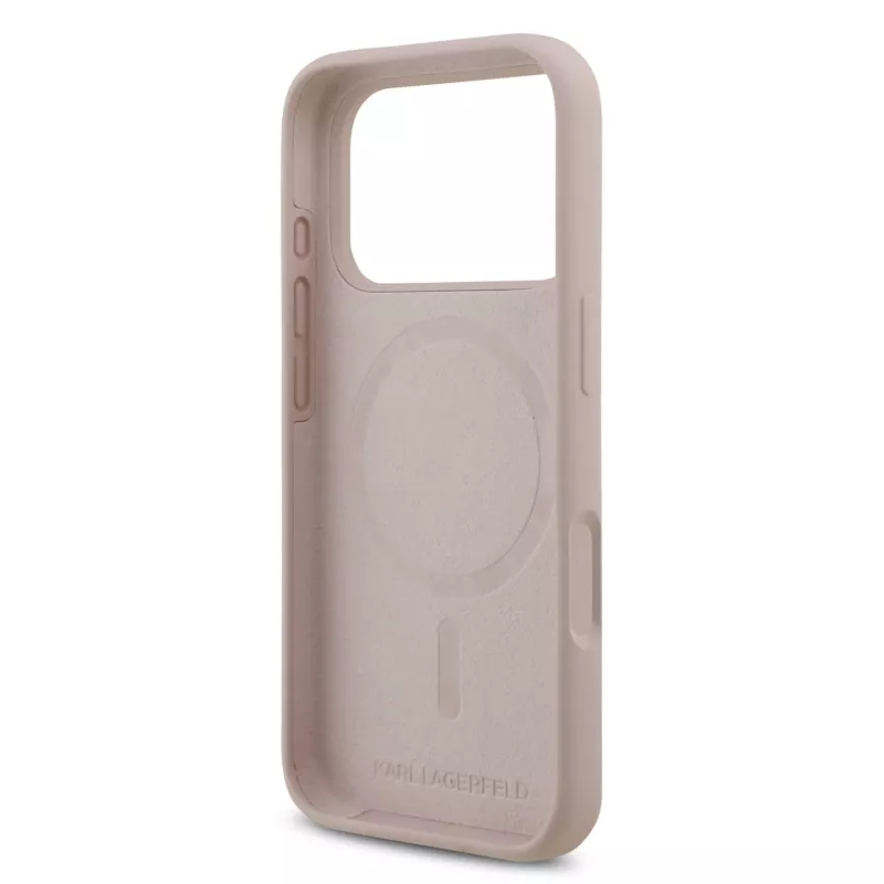 KARL LAGERFELD Silikon-Case für Apple iPhone 17 Pro mit MagSafe und Ringhalter, Pink, Karl & Choupette Kollektion
