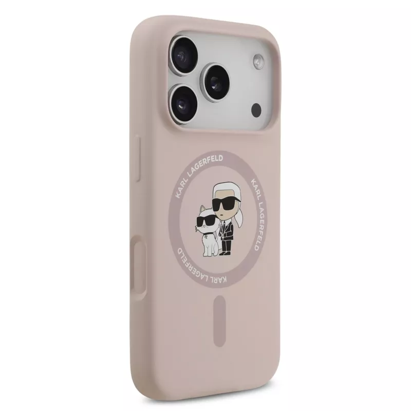 KARL LAGERFELD Silikon-Case für Apple iPhone 17 Pro mit MagSafe und Ringhalter, Pink, Karl & Choupette Kollektion