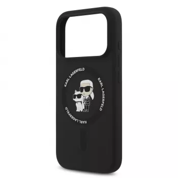 KARL LAGERFELD Silicone Karl & Choupette Ring MagSafe Case für Apple iPhone 17 Pro Schwarz