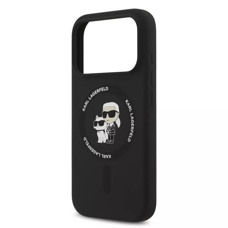 KARL LAGERFELD Silicone Karl & Choupette Ring MagSafe Case für Apple iPhone 17 Pro Schwarz