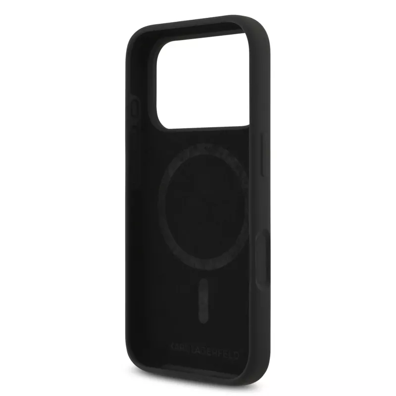 KARL LAGERFELD Silicone Karl & Choupette Ring MagSafe Case für Apple iPhone 17 Pro Schwarz
