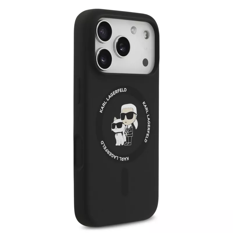KARL LAGERFELD Silicone Karl & Choupette Ring MagSafe Case für Apple iPhone 17 Pro Schwarz