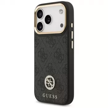 Guess 4G Strass Logo & Big Strap Metal Buttons MagSafe Case für iPhone 17 Pro Schwarz