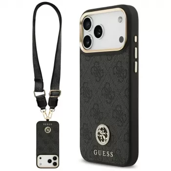 Guess 4G Strass Logo & Big Strap Metal Buttons MagSafe Case für iPhone 17 Pro Max Schwarz