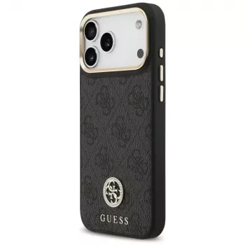 Guess 4G Strass Logo & Big Strap Metal Buttons MagSafe Case für iPhone 17 Pro Max Schwarz