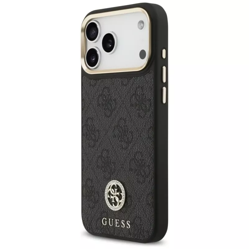 Guess 4G Strass Logo & Big Strap Metal Buttons MagSafe Case für iPhone 17 Pro Max Schwarz