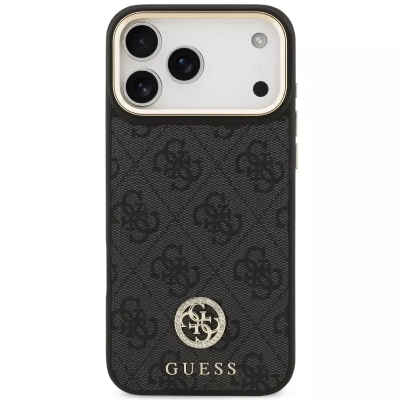 Guess 4G Strass Logo & Big Strap Metal Buttons MagSafe Case für iPhone 17 Pro Max Schwarz