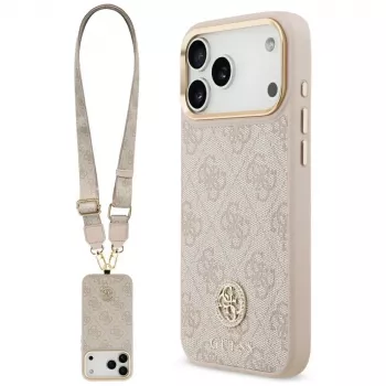 Guess 4G Strass Logo & Big Strap Metal Buttons MagSafe Case für Apple iPhone 17 Pro Max Pink