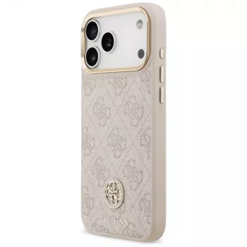 Guess 4G Strass Logo & Big Strap Metal Buttons MagSafe Case für Apple iPhone 17 Pro Max Pink