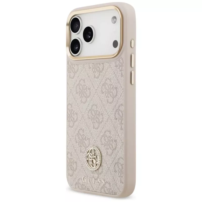 Guess 4G Strass Logo & Big Strap Metal Buttons MagSafe Case für Apple iPhone 17 Pro Max Pink