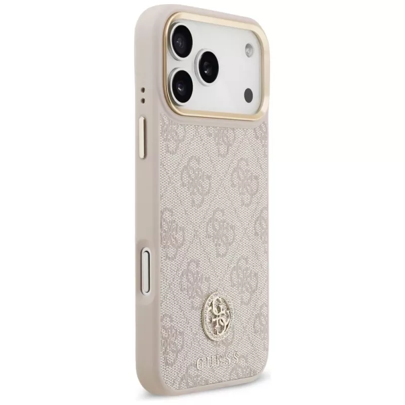 Guess 4G Strass Logo & Big Strap Metal Buttons MagSafe Case für Apple iPhone 17 Pro Max Pink
