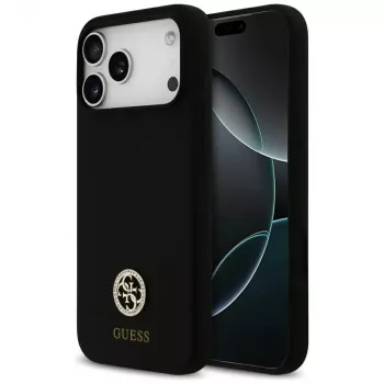 Guess Silicone Logo Strass 4G MagSafe Case für iPhone 17 Pro Max Schwarz