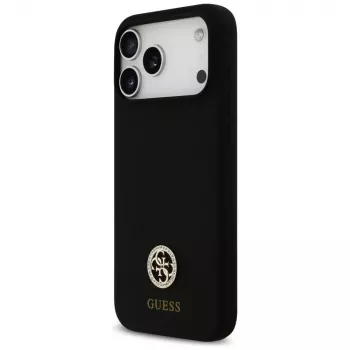 Guess Silicone Logo Strass 4G MagSafe Case für iPhone 17 Pro Max Schwarz