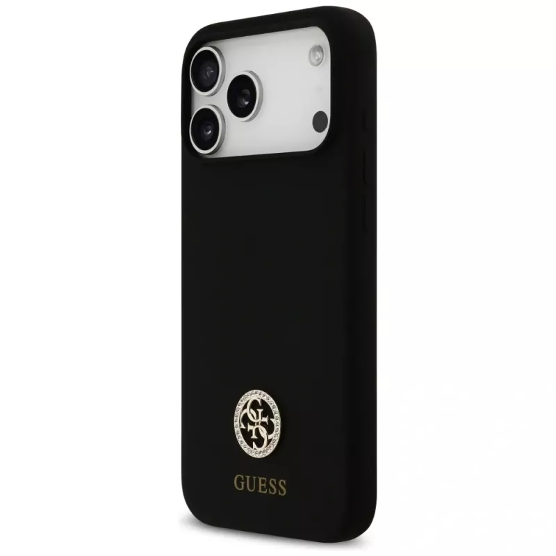 Guess Silicone Logo Strass 4G MagSafe Case für iPhone 17 Pro Max Schwarz