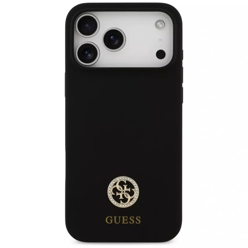 Guess Silicone Logo Strass 4G MagSafe Case für iPhone 17 Pro Max Schwarz