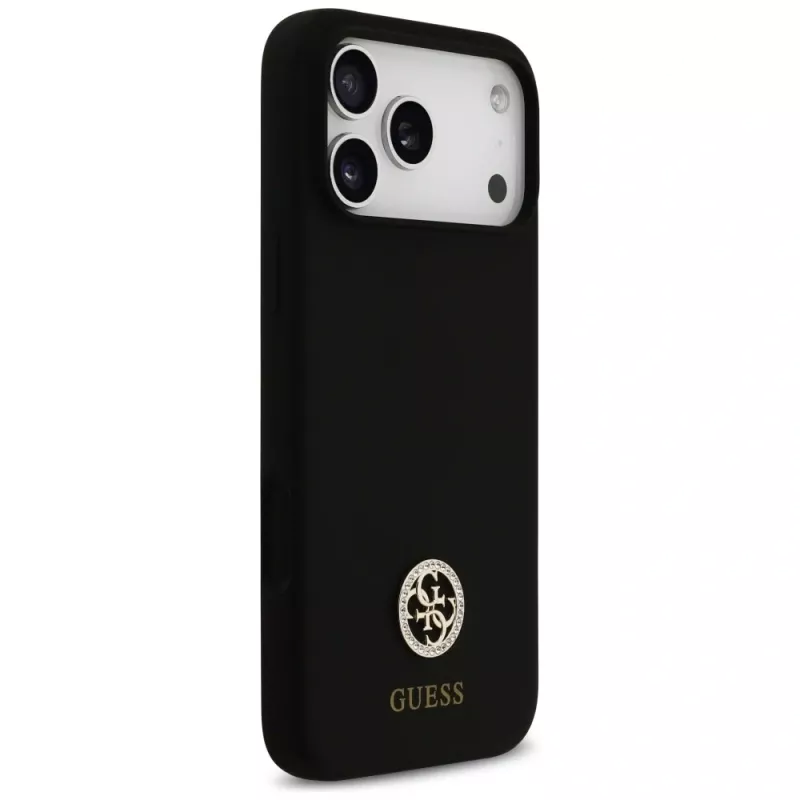 Guess Silicone Logo Strass 4G MagSafe Case für iPhone 17 Pro Max Schwarz