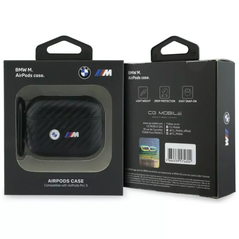 BMW Carbon Metal Logo Protective Case für Apple AirPods Pro 3, Schwarz