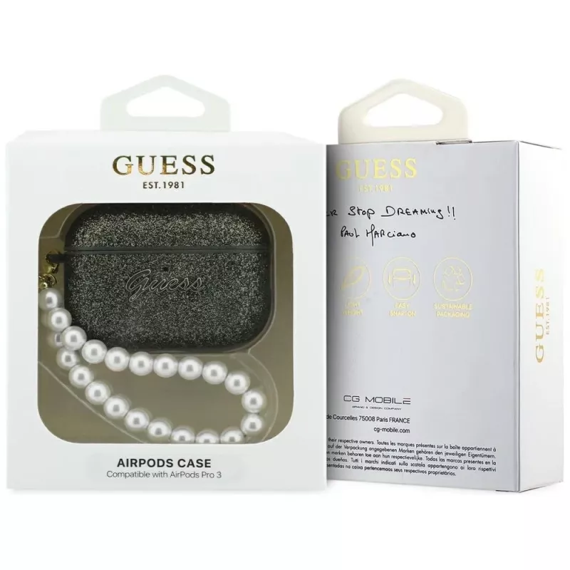 Guess Glitter Pearl Strap Case für AirPods Pro 3, Khaki