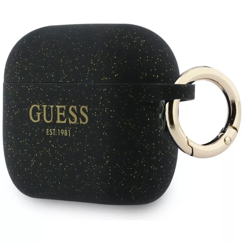 Guess Silikon-Glitzer-Ring-Hülle für AirPods Pro 3, Schwarz