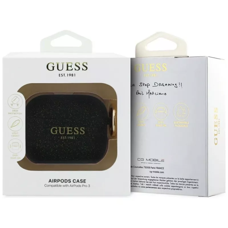 Guess Silikon-Glitzer-Ring-Hülle für AirPods Pro 3, Schwarz