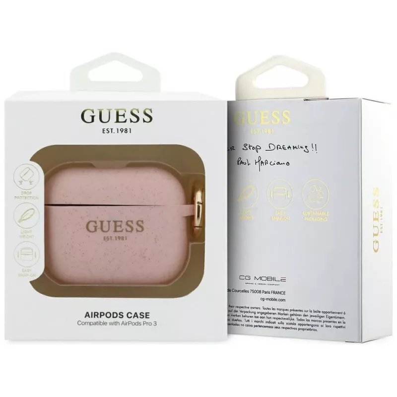 Guess Silikon-Glitzer-Ring-Hülle für AirPods Pro 3, Pink