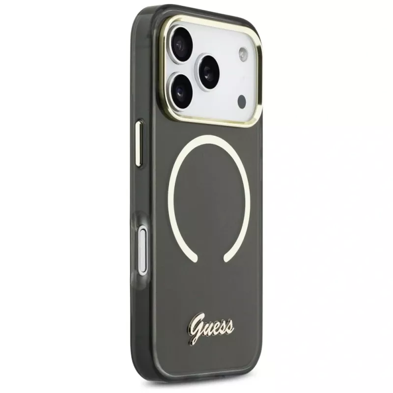 Guess IML Script Metal MagSafe Case für Apple iPhone 17 Pro Schwarz