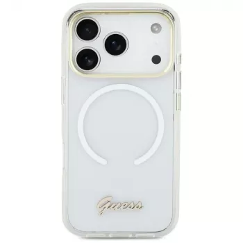 Guess IML Gradient Script Metal MagSafe Case für Apple iPhone 17 Weiß
