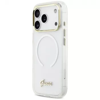 Guess IML Gradient Script Metal MagSafe Case für Apple iPhone 17 Pro, Weiß