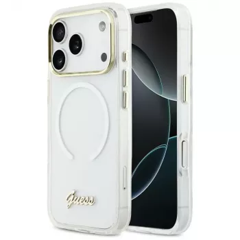 Guess IML Gradient Script Metal MagSafe Case für iPhone 17 Pro Max Weiß