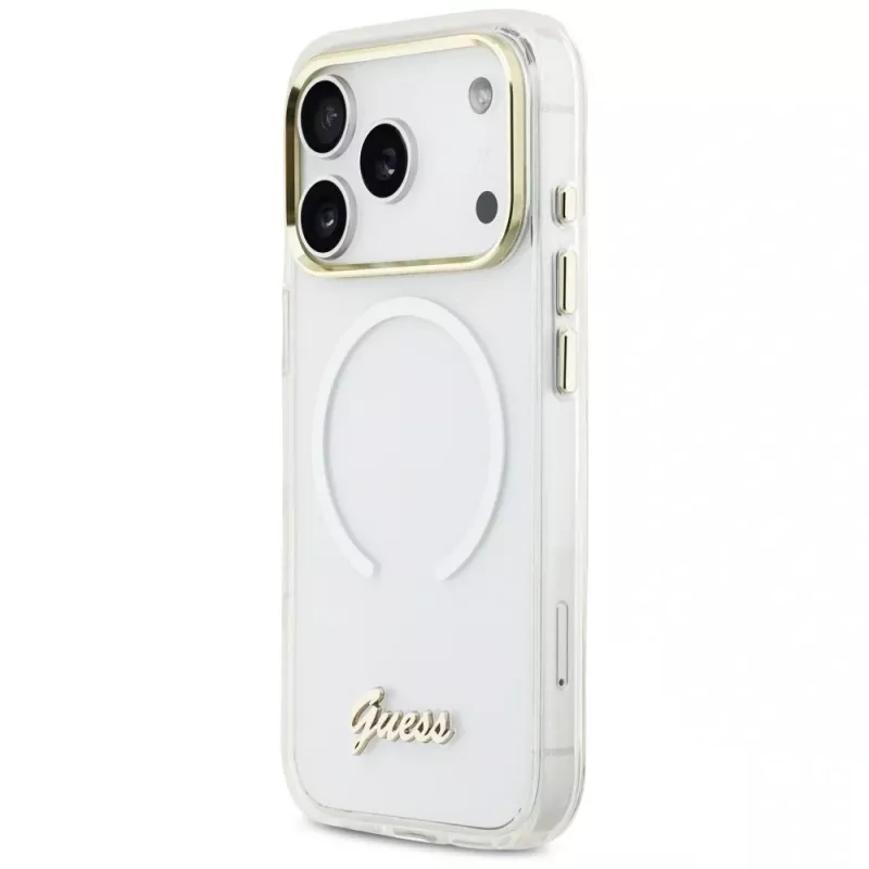 Guess IML Gradient Script Metal MagSafe Case für iPhone 17 Pro Max Weiß