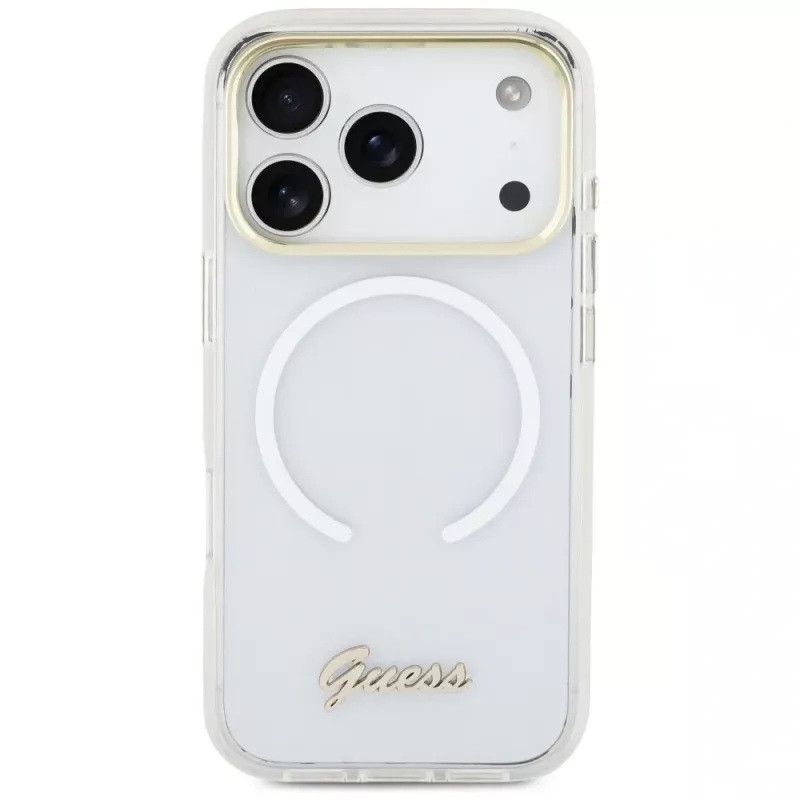 Guess IML Gradient Script Metal MagSafe Case für iPhone 17 Pro Max Weiß