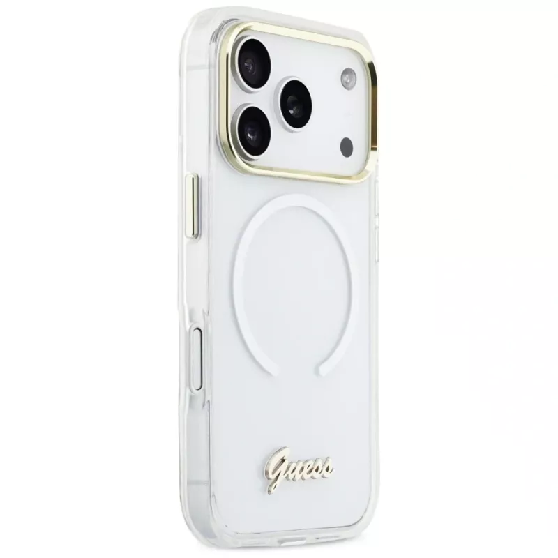 Guess IML Gradient Script Metal MagSafe Case für iPhone 17 Pro Max Weiß