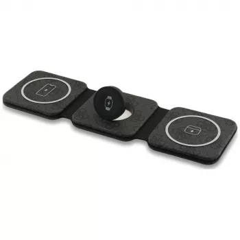 Guess 4G Wireless Charger - MagSafe 3-in-1 Induktive Ladestation für iPhone, AirPods und Apple Watch 15W (Schwarz)