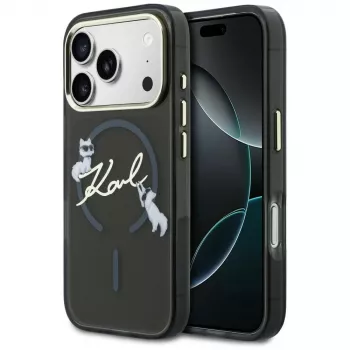 KARL LAGERFELD IML Choupettes KarlScript Logo MagSafe Case für iPhone 17 Pro Max, Schwarz