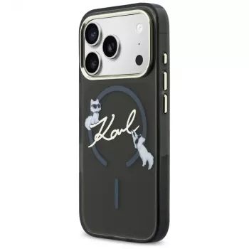 KARL LAGERFELD IML Choupettes KarlScript Logo MagSafe Case für iPhone 17 Pro Max, Schwarz