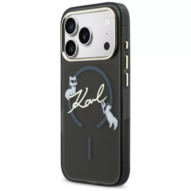 KARL LAGERFELD IML Choupettes KarlScript Logo MagSafe Case für iPhone 17 Pro Max, Schwarz