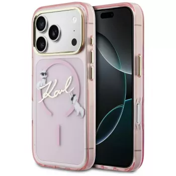 Karl Lagerfeld IML Choupettes KarlScript Logo MagSafe Case für Apple iPhone 17 Pro, Pink