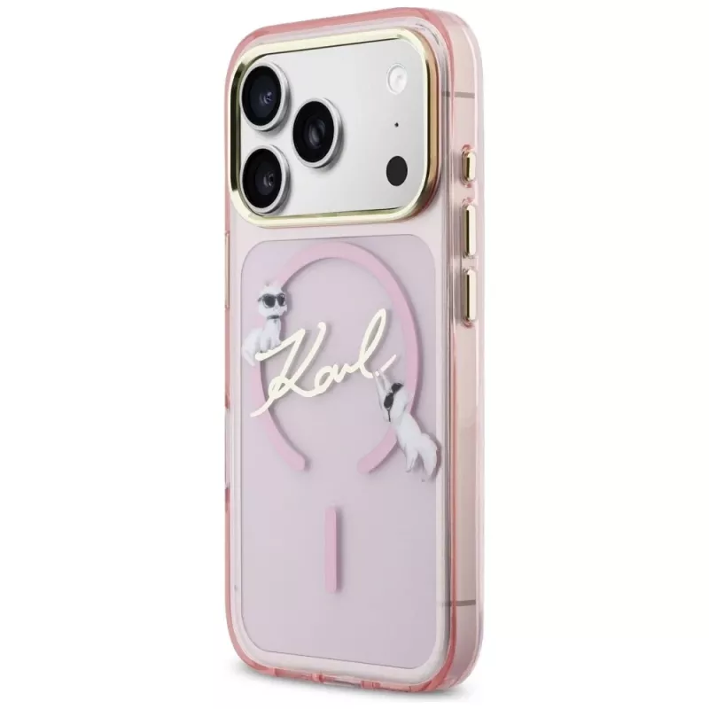 Karl Lagerfeld IML Choupettes KarlScript Logo MagSafe Case für Apple iPhone 17 Pro, Pink